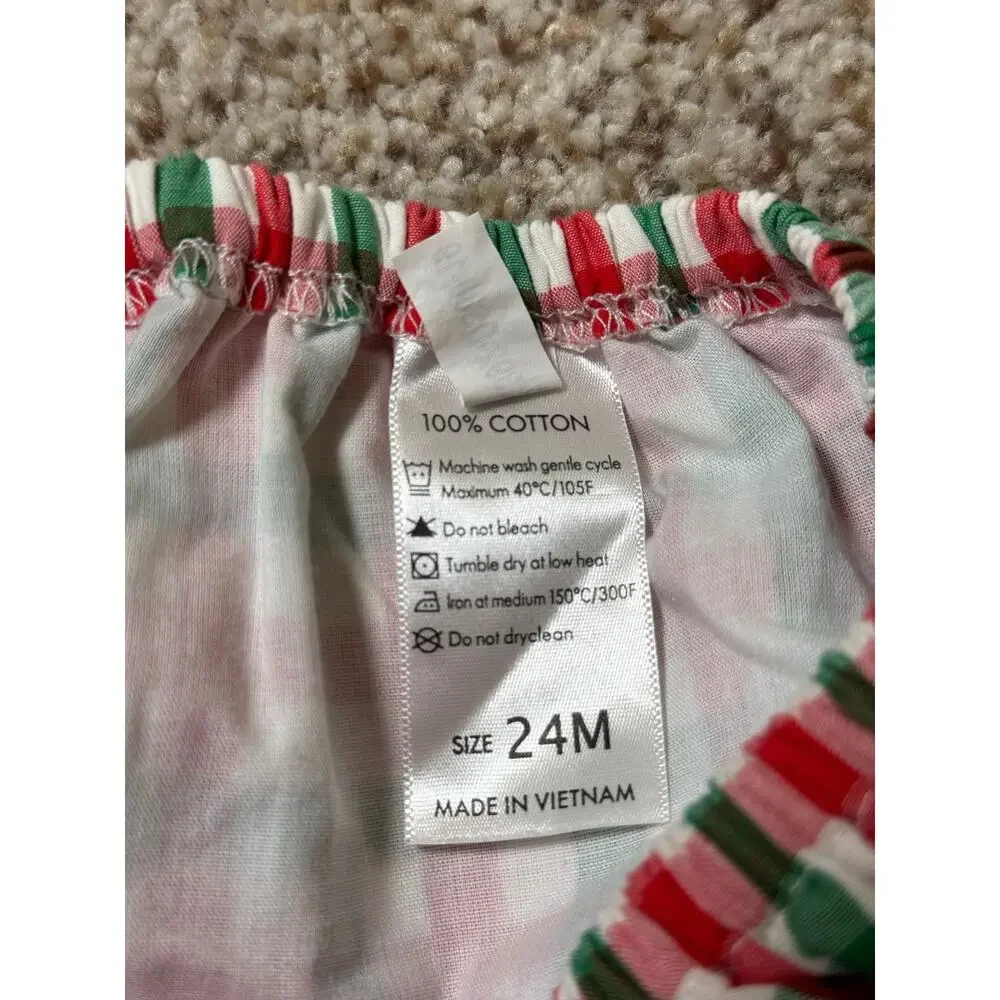 Eliza James Christmas Smocked Gingham Set Red Truck 24M Top Diaper Cover